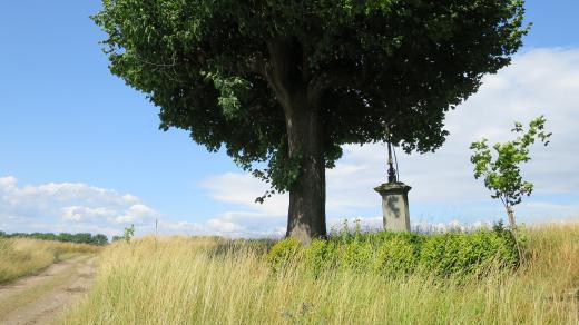 Po výstupu na jeden z kopců nad obcí najdete křížek z roku 1852