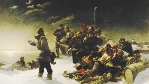 Obraz Julia Payera zachycuje objevení Země Františka Josefa polární expedicí, kterou vedl Julius von Payer a Karl Weyprecht