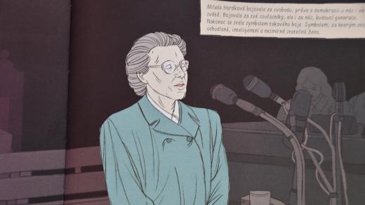 Ukázka z komiksového románu Milada Horáková od Zdeňka Ležáka a Štěpánky Jislové