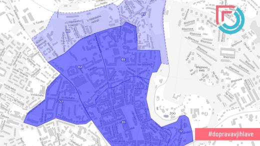 Mapa rozšiřování parkovacích zón v Jihlavě