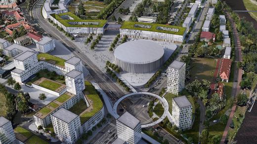Vizualice nové sportovní haly před výstavištěm v Českých Budějovicích