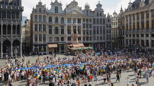 Demonstrace na podporu Ukrajiny v Bruselu