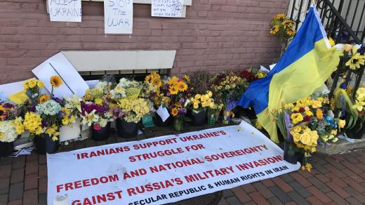 Pieta u budovy ukrajinského velvyslanectví v rezidenční čtvrti Georgetown jasná