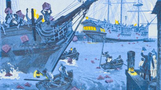 Bostonské pití čaje na poštovní známce