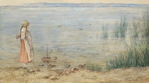 Bedřich Havránek, Dívenka s lodičkou, kolem 1850 | Výstava Akvarel mezi Prahou a Vídní, 2023