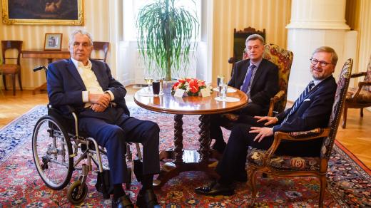 Předsedu ODS Petra Fialu a poslance Pavla Blažka přijal Miloš Zeman v Lánech 22. září 2021