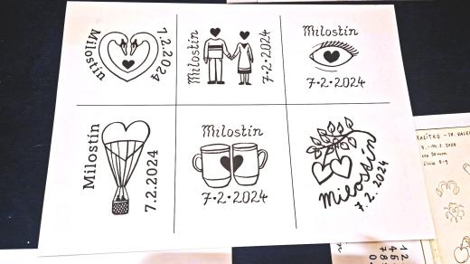 Valentýnské poštovní razítko - finalní návrhy pro rok 2024, vybrán byl motiv labutí