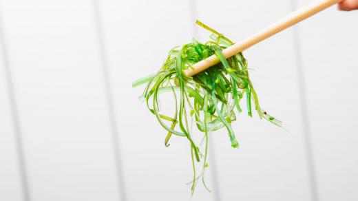 Mořská řasa wakame, hůlka, exotické jídlo, zelenina, asijská kuchyně. Ilustrační foto