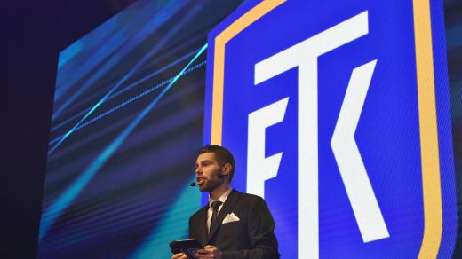 Ředitel marketingu a komunikace FK Teplice Martin Kovařík během představování nového loga klubu
