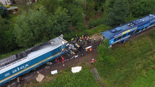 Srážka vlaků v Milavčích na Domažlicku z pohledu z dronu