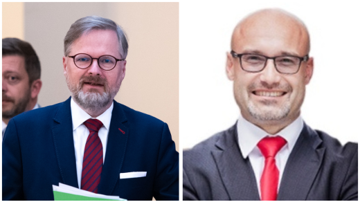 Premiér Petr Fiala vlevo, Petr Mlejnek vpravo