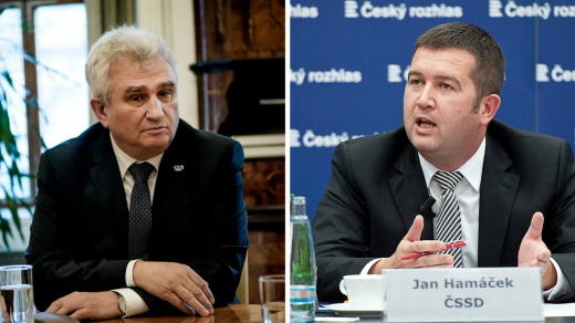 Předseda Senátu Milan Štěch z ČSSD (vlevo) a předseda ČSSD Jan Hamáček (vpravo)
