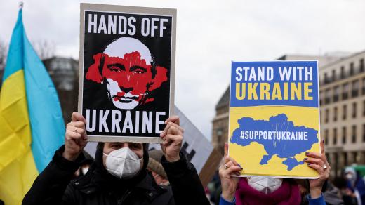 Protest proti ruské agresi v Berlíně (únor 2022)