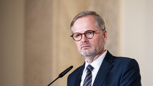 Petr Fiala na tiskové konferenci po mimořádném jednání