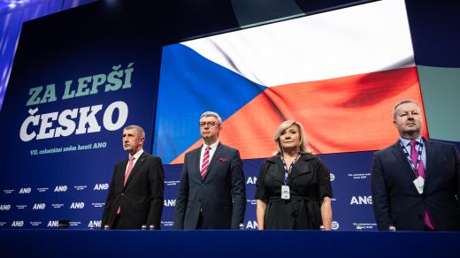 Celostátní sněm ANO. Andrej Babiš, Karel Havlíček, Alena Schillerová, Richard Brabec